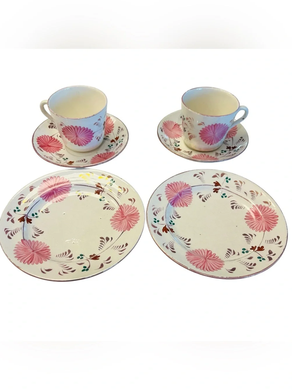 Antique Charles Allerton Staffordshire Pink Luster Dahlia 6 Pc Tea Set Rare